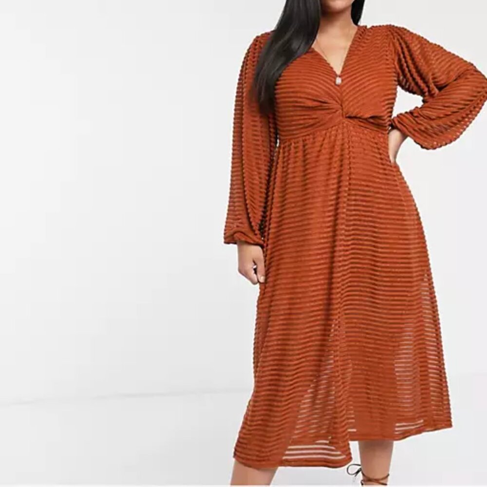 ASOS DESIGN Curve long sleeve burnout stripe midi dress size 20